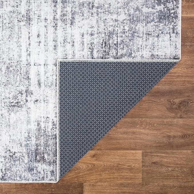Bloom Rugs Washable Non-Slip 7 ft Runner - Gray/Charcoal/Blue Modern Abstract Runner for Entryway, Hallway, Bathroom, and Kitchen - Exact Size: 2.5' x 7'