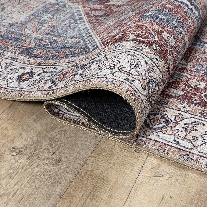 Bloom Rugs Washable Non-Slip 8' x 10' Rug - Red/Blue Traditional Medallion Area Rug for Living Room, Bedroom, Dining Room, and Kitchen - Exact Size: 8' x 10'