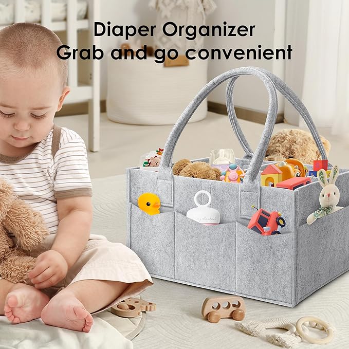 HIPHOP PANDA 2-Pack Diaper Caddy Organizer - Nursery Storage Bin & Car Organizer for Diapers, Wipes, and Baby Essentials - Dual-Color Solid Set (Grey/Green), Large Size
