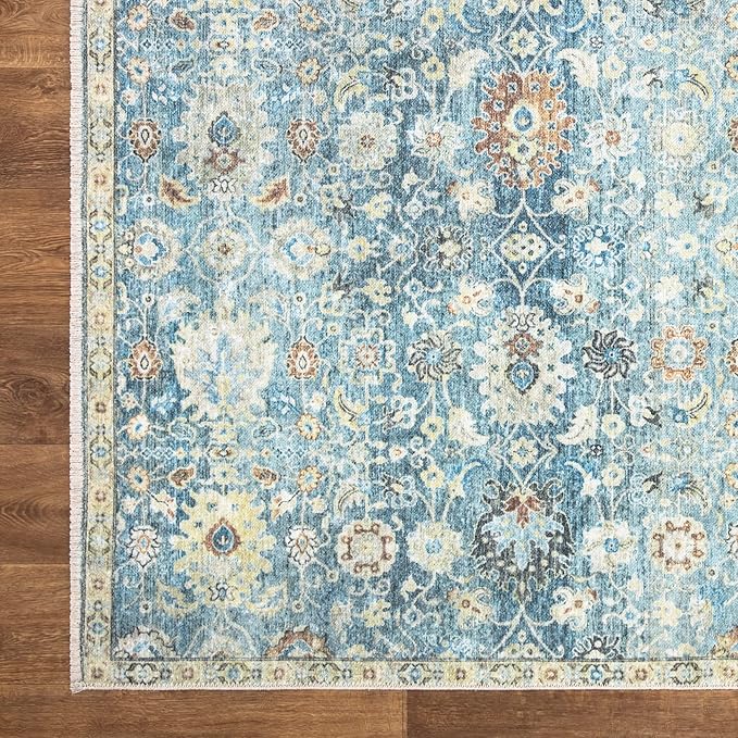 Bloom Rugs Caria Washable Non-Slip 10 ft Runner - Blue/Beige Traditional Runner for Entryway, Hallway, Bathroom, and Kitchen - Exact Size: 2'6" x 10'
