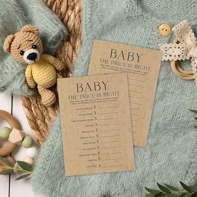 Baby Shower Game Card - Set Of 30 Minimalism Kraft Paper Double Print - The Price Is Right Game Cards For Baby Boy Girl, Baby Announcements, Gender Reveal Games, Party Favors And Supplies-B04