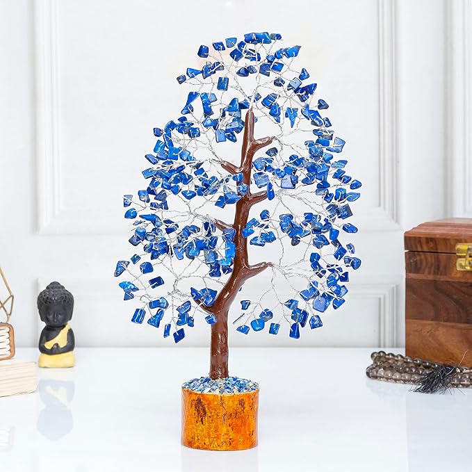 Lapis Lazuli Crystal Tree of Life Healing Crystals Spiritual Blue Shelf Decorations & Crystal Decor Feng Shui Table Decor Gifts for Men Dad & Boyfriend or Perfect Housewarming Home Accents Gift