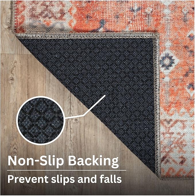 Bloom Rugs Washable Non-Slip 3' x 5' Rug - Orange Traditional Bordered Area Rug for Living Room, Bedroom, Dining Room, and Kitchen - Exact Size: 3' x 5'