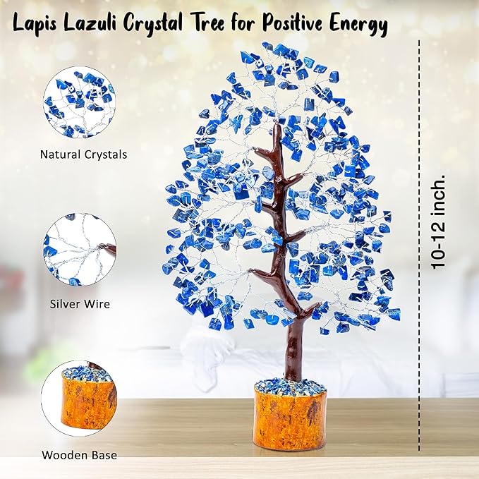 Lapis Lazuli Crystal Tree of Life Healing Crystals Spiritual Blue Shelf Decorations & Crystal Decor Feng Shui Table Decor Gifts for Men Dad & Boyfriend or Perfect Housewarming Home Accents Gift