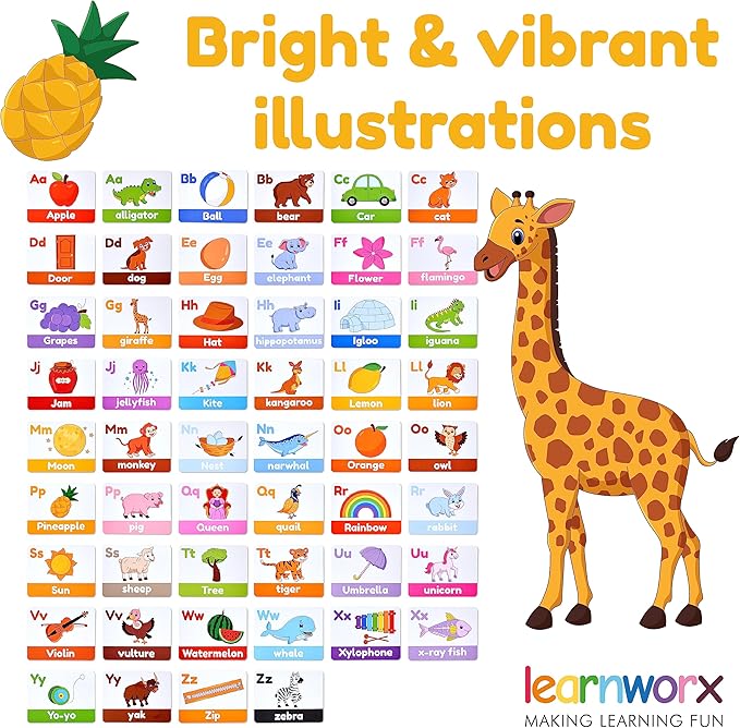 Alphabet Flash Cards for Toddlers | Award-Winning | 52 ABC Flashcards for Baby & Kids|ABC Cards Kindergarten | Large Upper and Lower Case | Large A-Z Learning Letter Animal Flashcard for Ages 1,2,3&4