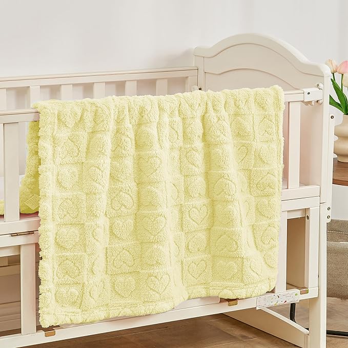 Yurhap Fleece Baby Blanket Heart Checkered Blanket, Ultra Soft Cozy Baby Blankets for Girls Boys, Fluffy Infant Toddler Newborn Receiving Blankets for Crib Stroller 30”×40” (Yellow)
