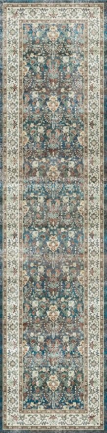 Dripex Washable Runner Rug-2x6 Distressed Hallway Runner Oriental Medallion Carpet Non-Slip Non-Shedding Kitchen Mat Foldable Thin Entry Throw Area Rug for Living Room Bedroom