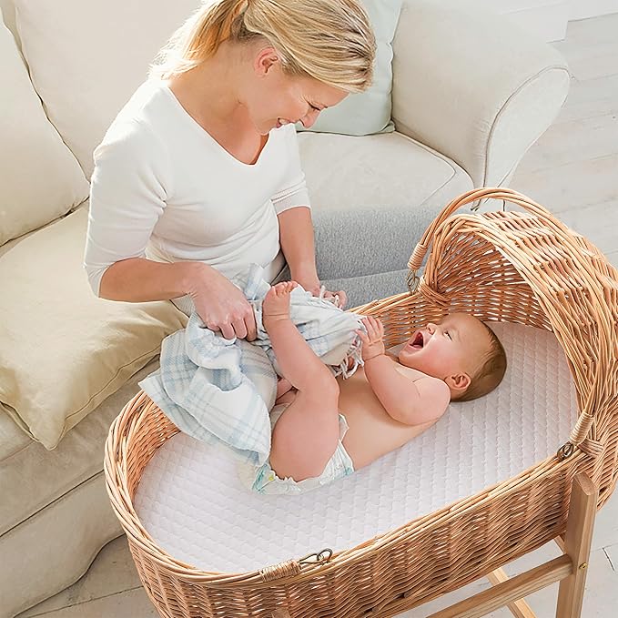 Pro Goleem Baby Bassinet Mattress Pad 33"x20" Oval, Waterproof Soft Cover Gel Memory Foam, Dual Side Cradle Mattress fit for Maxi-COSI Oval Bassinet/Moses Basket