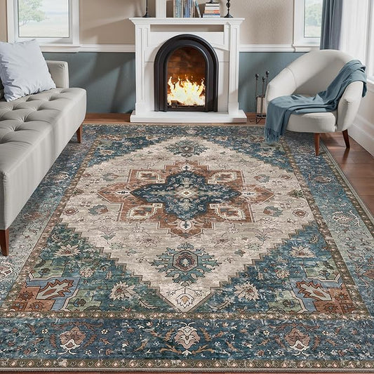 Ciicool Vintage Washable Area Rug 8'x10' Large Oriental Print Rugs,Ultra Soft Carpet for Bedroom, Living Room, Under Table, Office,