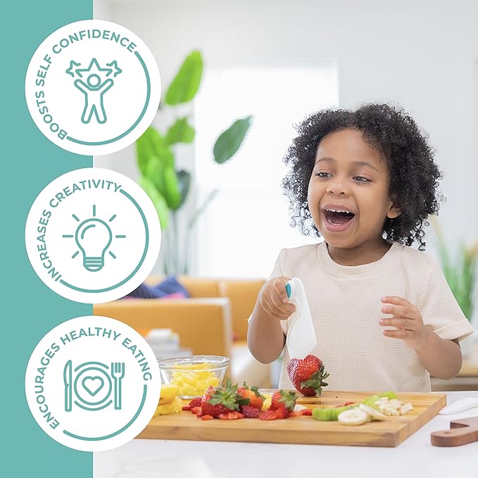 TOVLA JR. Toddler Chopper & Cutting Set | Montessori Safe Kitchen Knives for Kids | Promote Kitchen Safety & Confidence | Encourage Picky Eaters
