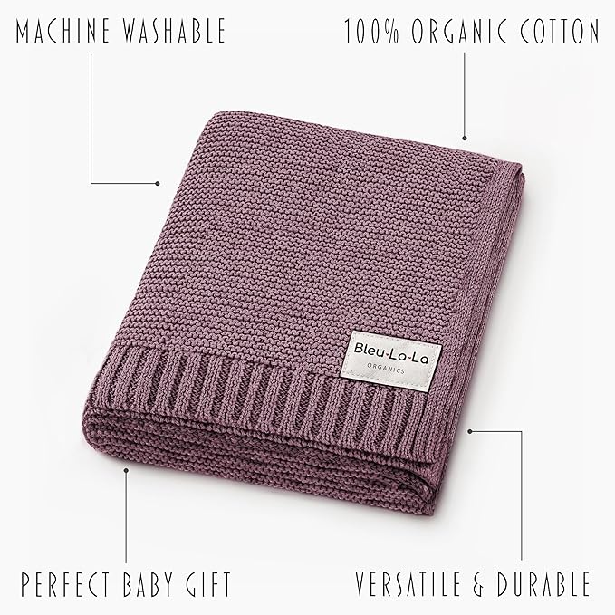 Heritage Knit Organic Cotton Receiving Swaddle Blanket for Girls - 100% Luxury Organic Cotton Knit Warm Cozy Quilt Swaddle Blanket for Newborns Infants Babies & Toddlers (0-2Yrs - Sugar Plum)