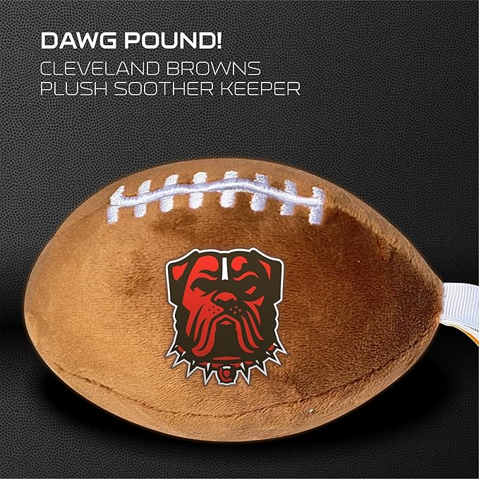 Cleveland Browns Plush Football Pacifier Holder by Smilo - Officially Licensed NFL Soother Holder - Soft Plush Toy and Dummy Holder - Fits Any Pacifier - Stroller Accessory & Newborn Essential