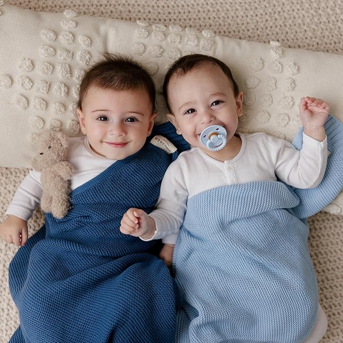 Heritage Knit Organic Cotton Receiving Swaddle Blanket for Boys - 100% Organic Soft Luxury Cotton Warm Cuddle Swaddling Blanket for Newborns Infants Toddler (0-2Yrs - Denim Blue)