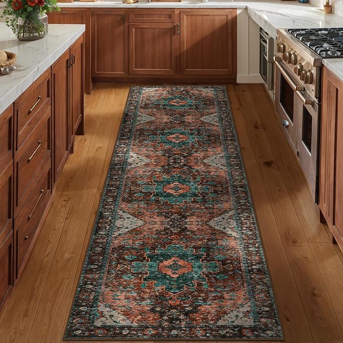 Ciicool Washable Vintage Runner 2' x 10' ft Hallway Rug Carpet, Boho Low Pile Long Non Slip Soft Kitchen Carpet Indoor Oriental Throw Rug