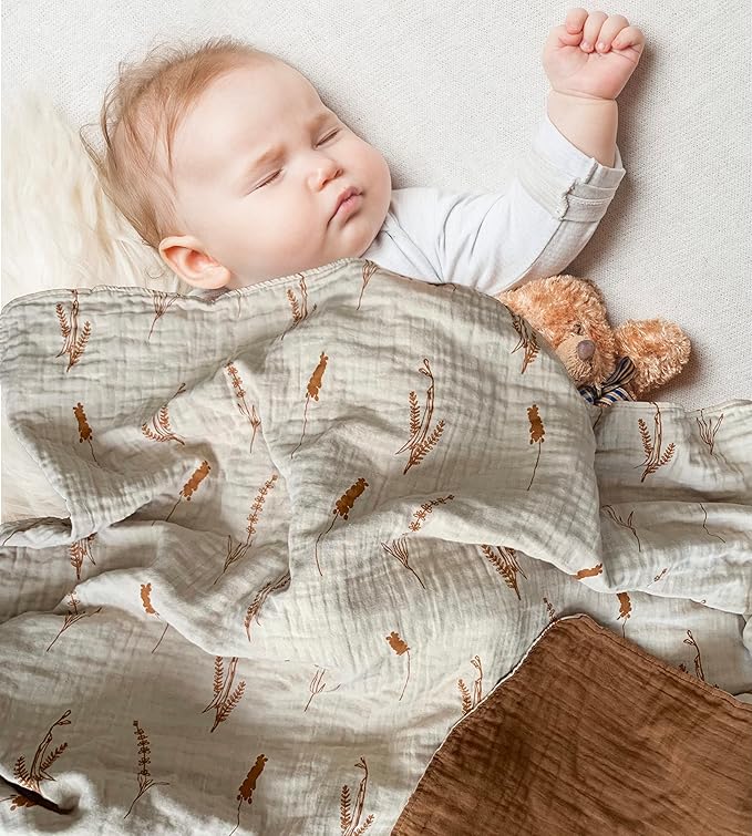 Leyl&Ari Basic Toddler Blanket | Organic Cotton Reversable Toddler Crib Blanket | Gender Neutral (Caramel/Neutral)