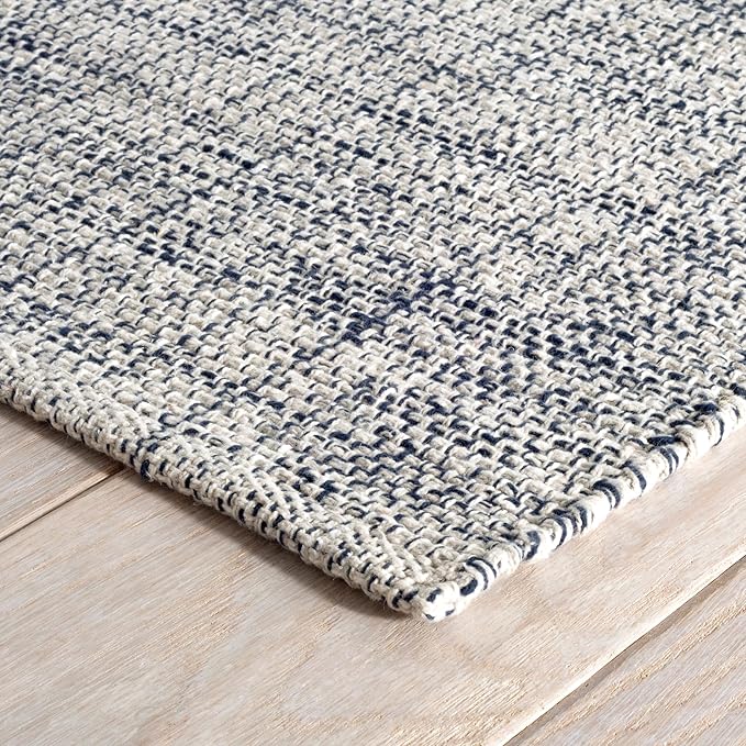 Dash & Albert Marled Indigo Handwoven Cotton 7.5 X 9.5 Feet, Blue Geometric Pattern