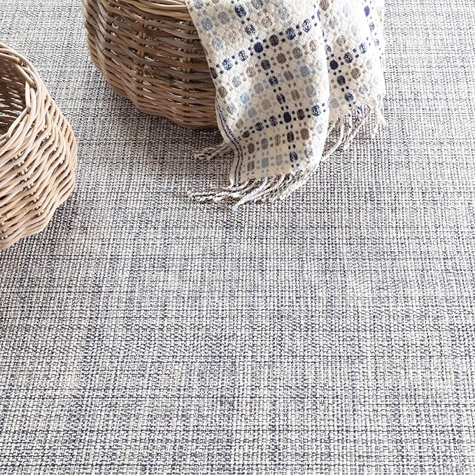 Dash & Albert Marled Indigo Handwoven Cotton 7.5 X 9.5 Feet, Blue Geometric Pattern