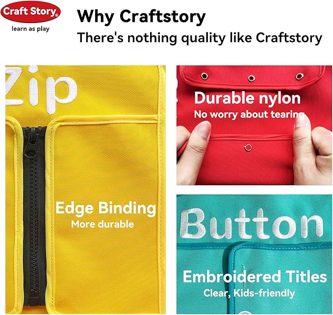 Craftstory Busy Board Montessori Toys for Toddler Boys Girls Birthday Gifts, 6 Sensory Basic Life Skills Dressing, Fine Motor Skills Toys for Educational Activities