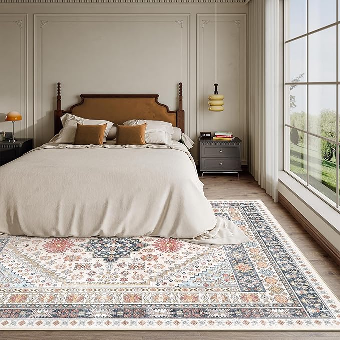 zesthome 6x9 Area Rug, Super Soft Washable Rugs for Living Room, Non-Slip Stain Resistant Vintage Rugs, Ultra-Thin Large Area Rugs (Multi,6'x9')
