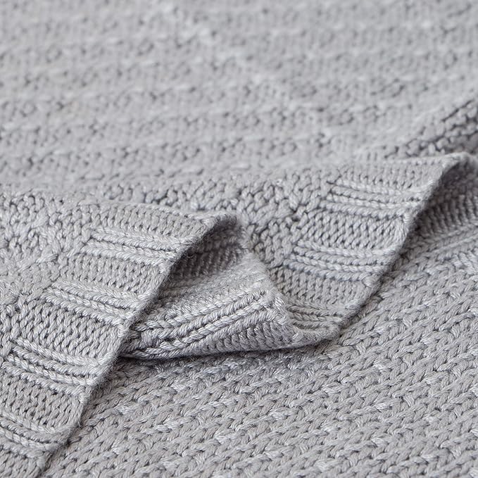 NTBAY Cable Knit Cooling Toddler Blanket, Soft and Breathable Baby Blanket 30x40 Inches Made from Rayon Derived from Bamboo for Crib, Stroller, Nursery, Sliver Grey