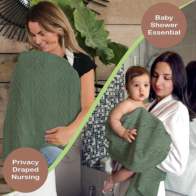 Organic Cotton Baby Blanket - 31.5 x 43.3 Inches, Soft Knitted Crib Blanket for Boys & Girls, Breathable Design (Green)