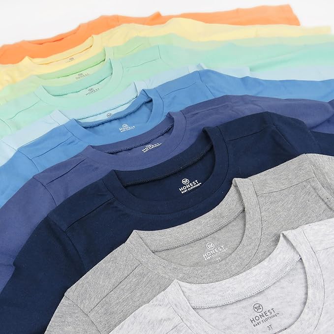 HonestBaby 10-Pack Long Sleeve T Shirts 100% Organic Cotton for Toddler, Boys, Girls