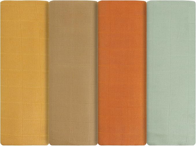 Featherhead™ 100% Cotton Muslin Swaddle Blankets for Baby Girl - Large 47”x 47” - Pre-Washed, Soft, & Breathable - Newborn Essential & Perfect Baby Registry Gift (4 Pack - Brown Solids)