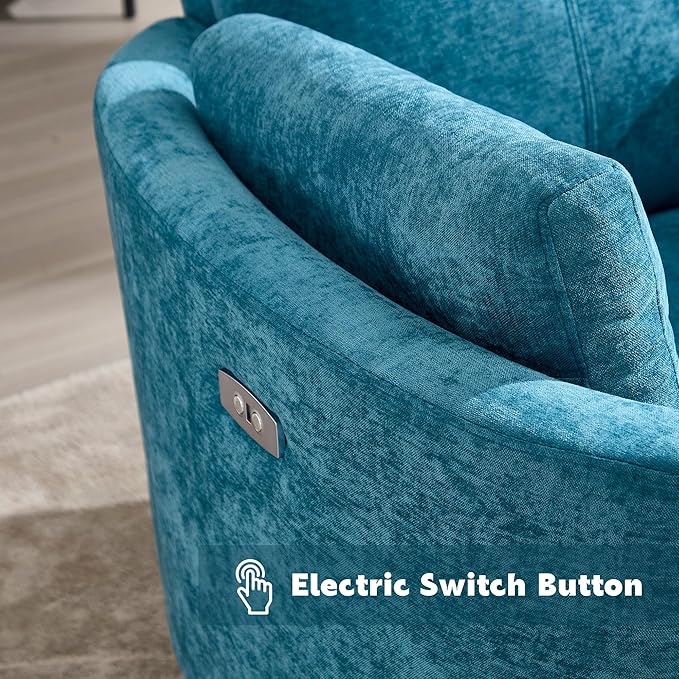 Power Swivel Glider Rocking Recliner, Electric Rocking Chair with USB Port for Living Room Bedroom Upholstered Nursery Chair Adult Rocking Chair with 2 Pillows (Blue, Power-Driven)