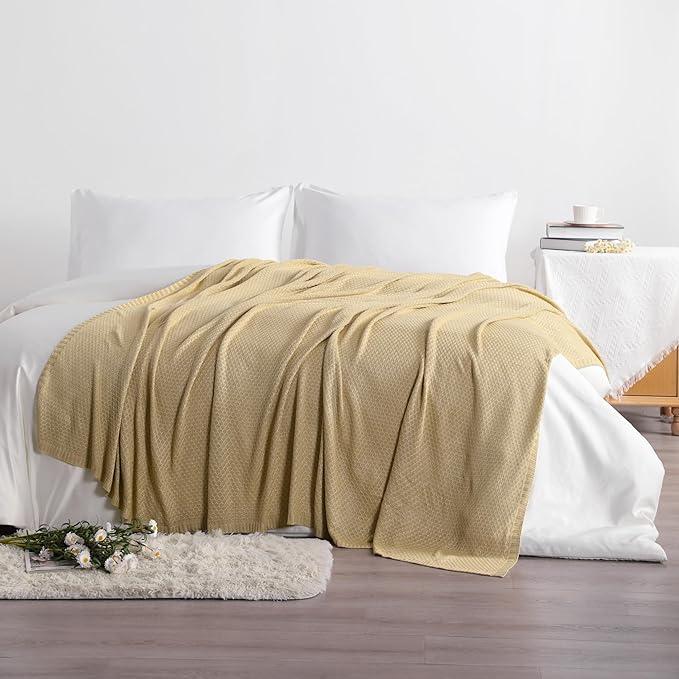 NTBAY Cable Knit Cooling Throw Blanket, Soft and Breathable Throw Blanket 51x67 Inches Made from Rayon Derived from Bamboo for Couch, Sofa, Nap, Khaki