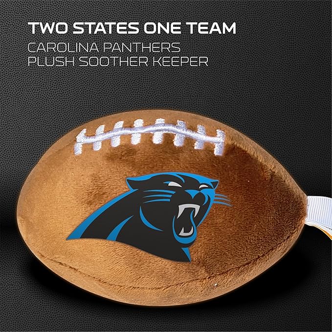 Carolina Panthers Plush Football Pacifier Holder by Smilo - Officially Licensed NFL Soother Holder - Soft Plush Toy and Dummy Holder - Fits Any Pacifier - Stroller Accessory & Newborn Essential