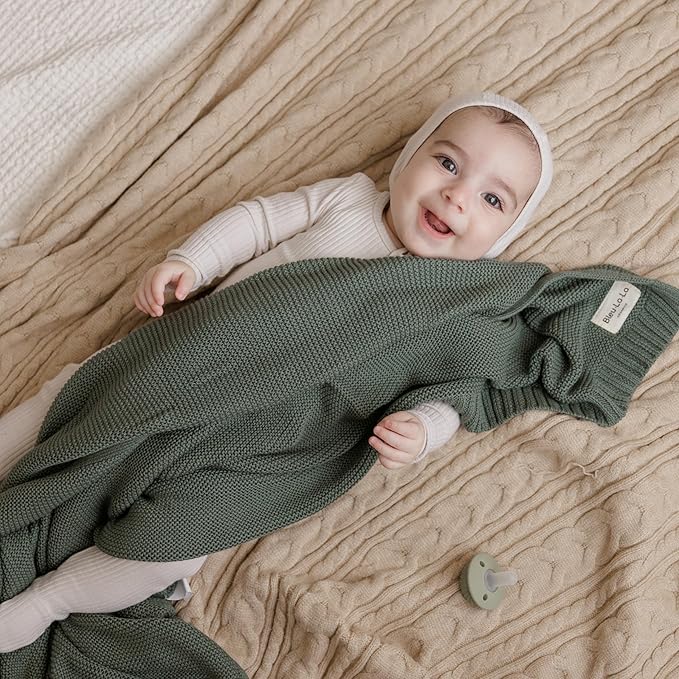 Heritage Knit 100% Organic Cotton Baby Swaddle Blanket for Boys and Girls - Soft Warm Cozy Unisex Receiving Cuddle Blanket for Newborns, Infants & Toddlers (Hunter Green, 0-2 Years)