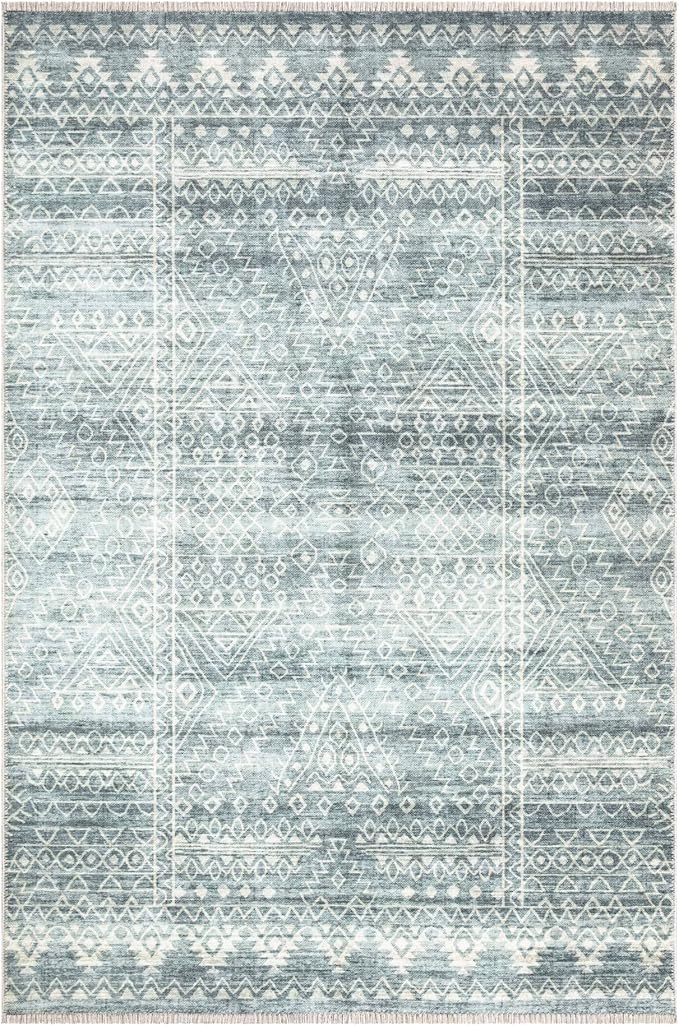 Bloom Rugs Caria Washable Non-Slip 5x7 Rug - Teal/Ivory Geometric Area Rug for Living Room, Bedroom, Dining Room, and Kitchen - Exact Size: 5' x 7'