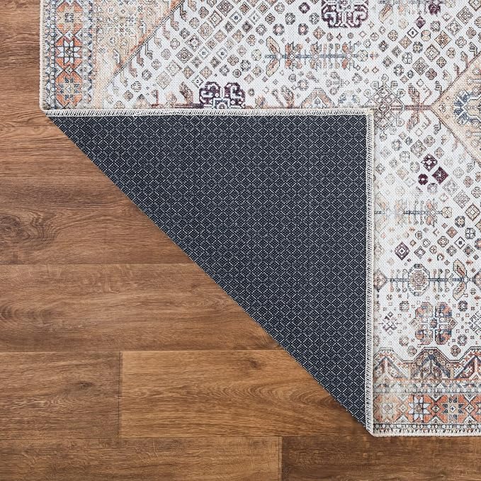 Bloom Rugs Washable Non-Slip 7 ft Runner - Sand/Orange/Purple Traditional Medallion Runner for Entryway, Hallway, Bathroom, and Kitchen - Exact Size: 2.5' x 7'