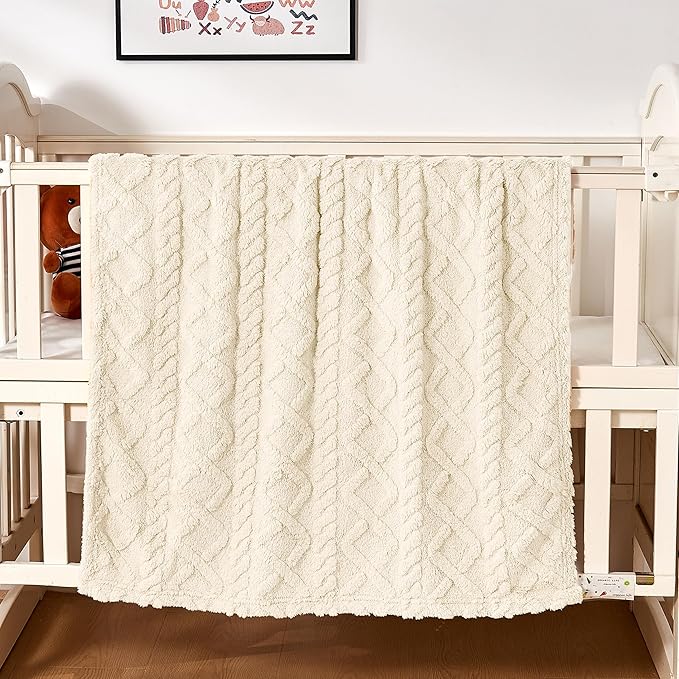 Sherpa Fleece Baby Blanket, Ultra Soft Fluffy Premium Baby Blankets for Boys Girls, Cozy Infant Toddler Newborn Receiving Blankets for Crib Stroller 30”×40” (Cream)