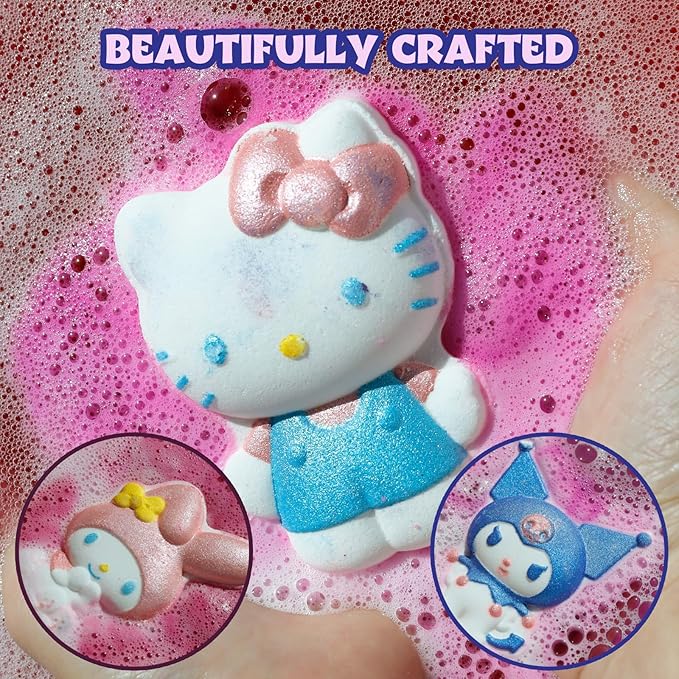 Hello Kitty and Friends Bath Bombs for Kids, Fun Bright Rainbow Colors, Berry Scented for Kids, Ages 3+, by Townley Girl