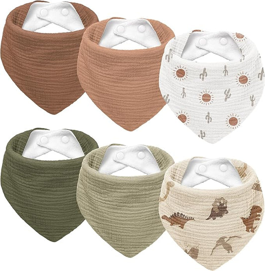 Susurration Muslin Baby Drool Bibs 6Pack Soft Triangular Adjustable Baby Bandana Bibs for Unisex Baby Girls & Boys