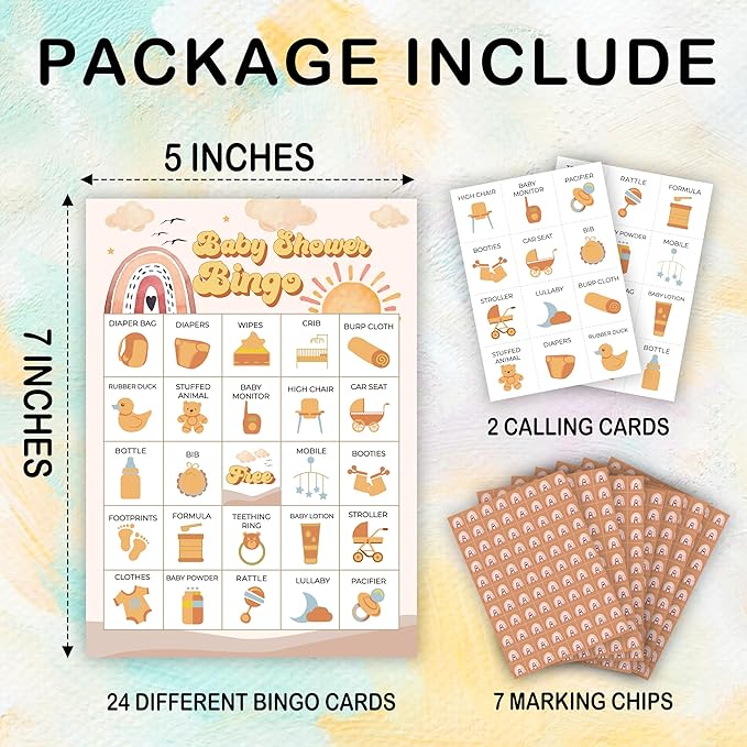 Baby Shower Bingo Game For Adults, Boho Sunshine Baby Shower Party Bingo Game Set, Boho Rainbow Baby Shower Bingo Cards, Sun Gender Reveal Bingo Favors, Baby Shower Large Group Game Decor Supplies -23