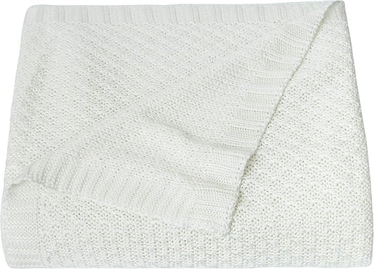 NTBAY Cable Knit Cooling Toddler Blanket, Soft and Breathable Baby Blanket 30x40 Inches Made from Rayon Derived from Bamboo for Crib, Stroller, Nursery, White