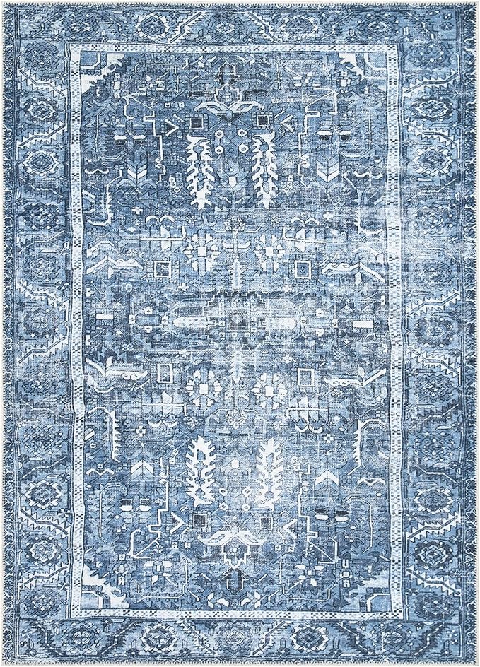Bloom Rugs Washable Non-Slip 2' x 3' Rug - Blue Traditional Oriental Area Rug for Living Room, Bedroom, Dining Room, and Kitchen - Exact Size: 2' x 3'