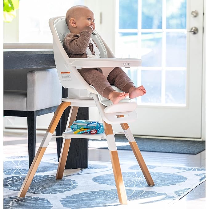Turn-A-Tot High Chair for Babies and Toddlers, 2 in 1 Wooden Portable Baby Feeder or Adjustable Child's Seat with 360 Degree Swivel, Removable Tray, and Pad (Cream)