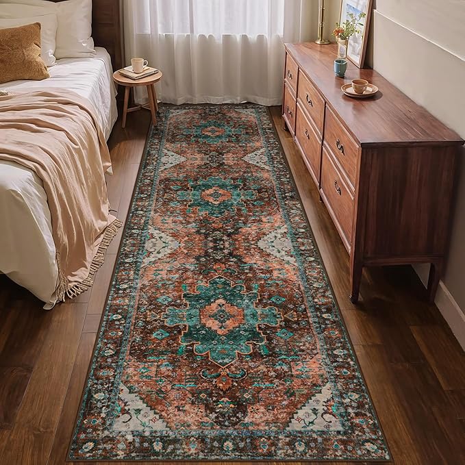 Ciicool Washable Vintage Runner 2' x 8' ft Hallway Rug Carpet, Boho Low Pile Long Non Slip Soft Kitchen Carpet Indoor Oriental Throw Rug