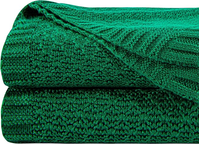 NTBAY Cable Knit Cooling Throw Blanket, Soft and Breathable Throw Blanket 51x67 Inches Made from Rayon Derived from Bamboo for Couch, Sofa, Nap, Green