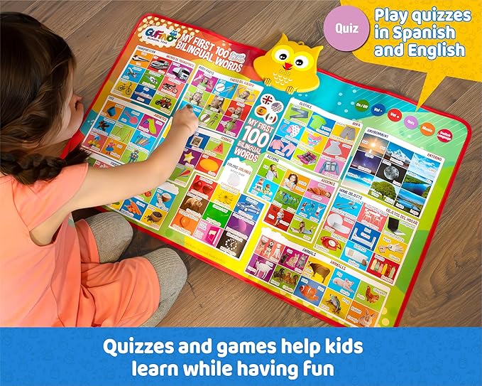 First 100 Words Bilingual Electronic Alphabet Poster – Interactive Learning Chart for Kids | 100 First Words in English & Spanish | Educational Talking Wall Poster