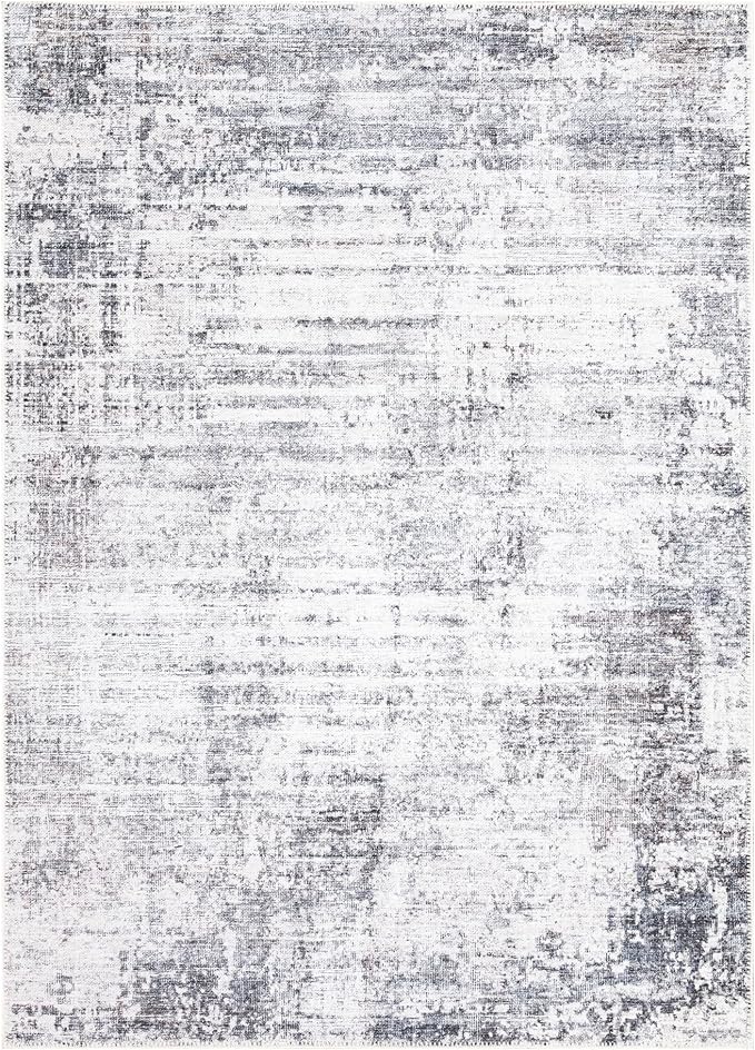 Bloom Rugs Washable Non-Slip 4' x 6' Rug - Gray/Charcoal/Blue Modern Abstract Area Rug for Living Room, Bedroom, Dining Room, and Kitchen - Exact Size: 4' x 6'