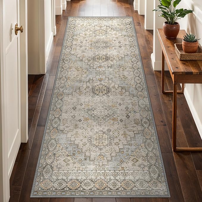 GENIMO Runner Rug 2x5 Non Slip Machine Washable Vintage Hallway Runner Rug, Low Pile Lightweight Rugs for Entryway, Hallway, Kitchen and Corridor, Antique Taupe