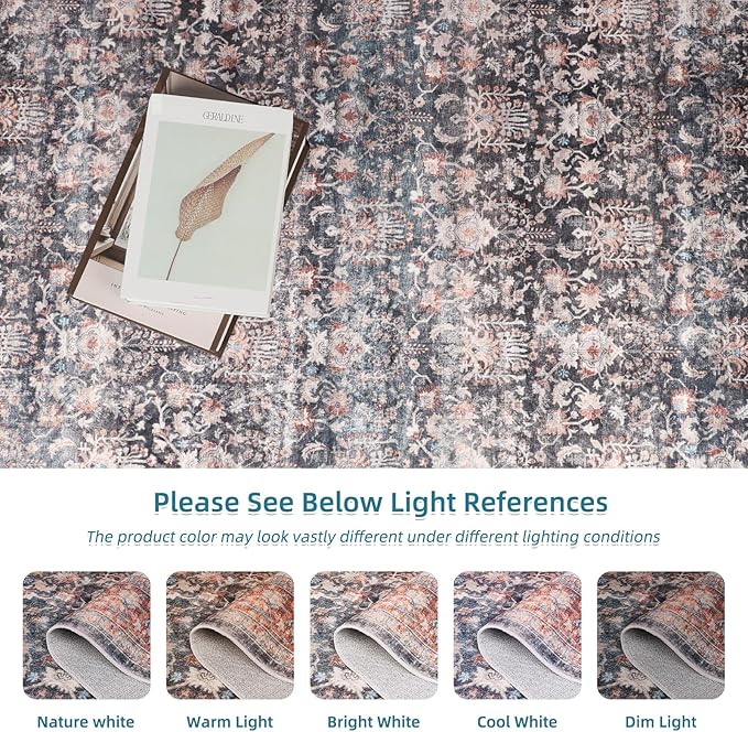 Dripex Washable Area Rug 6x9 Living Room Rug Stain & Water Resistant Foldable Thin Vintage Rugs Bedroom Rug Floor Carpet for Dining Room Kitchen Bathroom Farmhouse Office