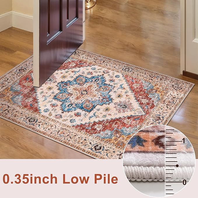 Ciicool Washable Runner Rug Non Slip, 2'x6' Hallway Rug Vintage Kitchen Rugs Carpet for Bedroom Laundry Bathroom Decor