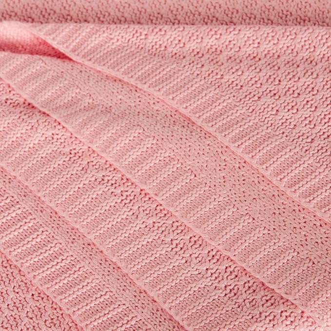NTBAY Cable Knit Cooling Throw Blanket, Soft and Breathable Throw Blanket 51x67 Inches Made from Rayon Derived from Bamboo for Couch, Sofa, Nap, Pink