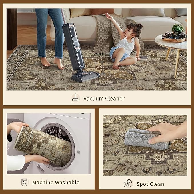 Ciicool Washable Runner Rug Non Slip, 2'x5' Hallway Rug Vintage Kitchen Rugs Carpet Runners for Hallways Bedroom Laundry Bathroom Decor
