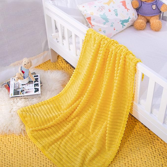 NTBAY Flannel Fuzzy Toddler Blanket, Fluffy Warm and Lightweight Reversible Stripes Design Baby Plush Blanket, 30 x 40 Inches, Yellow